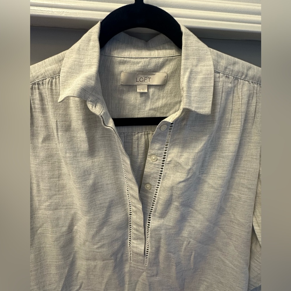 Loft XS half button down light gray blouse